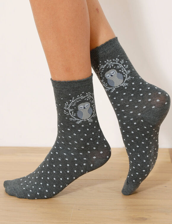 Fantasiesokken met "uil" motieven - set van 3 paar (grijs / marine) Fantasiesokken met "uil" motieven - set van 3 paar (grijs / marine)